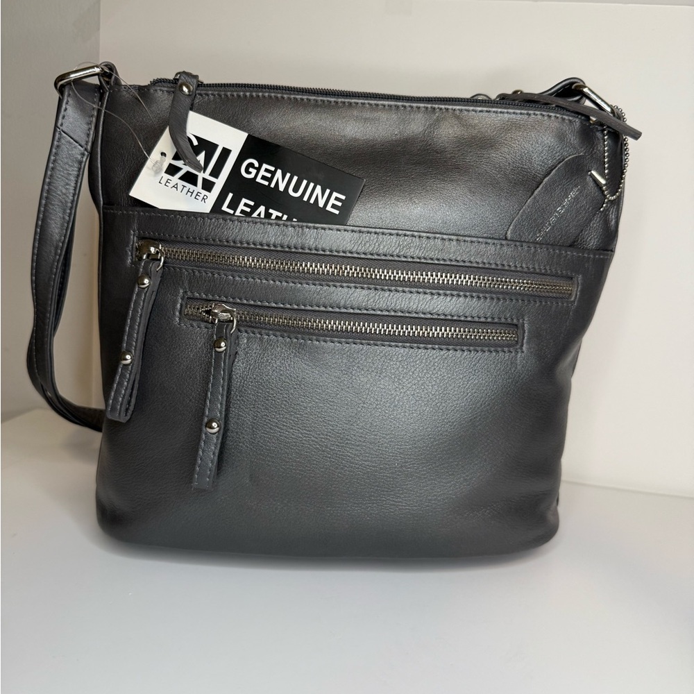 Genuine Leather Gray Crossbody Bag